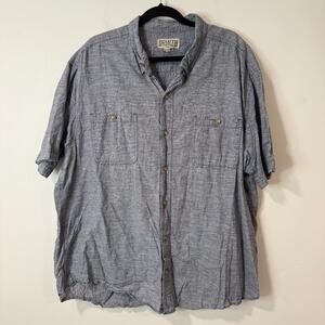 Duluth Trading Co Men's Hemp Cotton Short Sleeve Shirt Button Front Blue 2XL